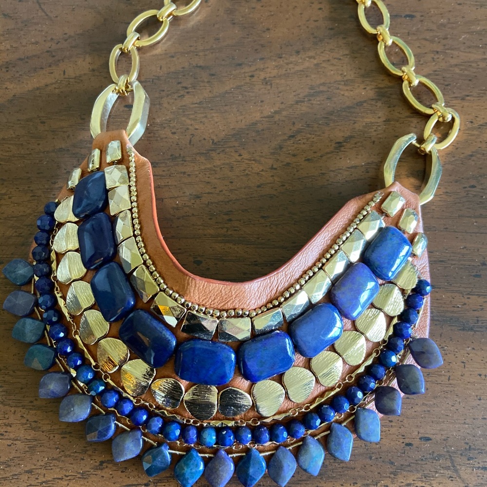 Stella & Dot Necklace with Blue and Gold Stones